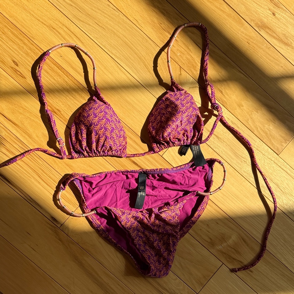 Vix Magenta & Orange Printed Triangle Bikini Set